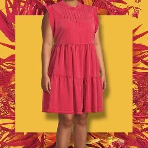 Terra & Sky Faded Brick Red Lycocell Pintuck Detailed Tiered Mini Dress Sz 3X